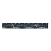 Monogram Naam Navy Blue Gold Glitter Ribbon Lint (Voorkant)
