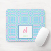 Monogram naam Neon Pink Blue Hearts Patroon Muismat (Met muis)