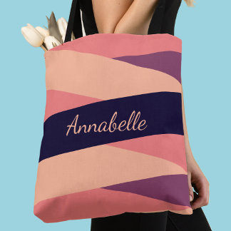 Monogram Naam of Initiaal Roze Paarse strepen Draagtas