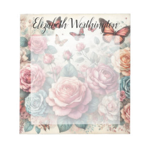 Monogram naam op vintage waterverf bloemen  notitieblok