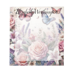 Monogram naam op vintage waterverf bloemen notitieblok
