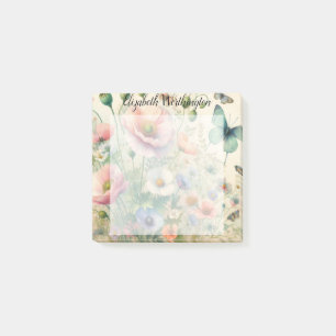 Monogram naam op vintage waterverf bloemen post-it® notes