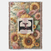 Monogram naam op  waterverf bloemen deken (Voorkant Verticaal)