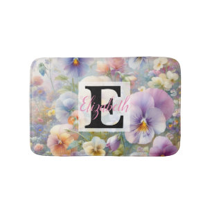 Monogram naam op waterverf Bloemen in pastels Badmat