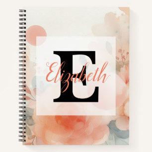 Monogram naam op waterverf Bloemen in pastels Notitieboek