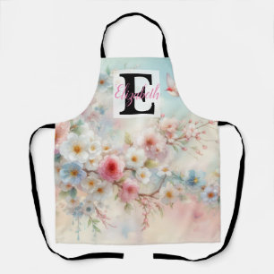 Monogram naam op waterverf Bloemen in pastels Schort