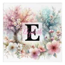 Monogram naam op waterverf Bloemen in pastels Th
