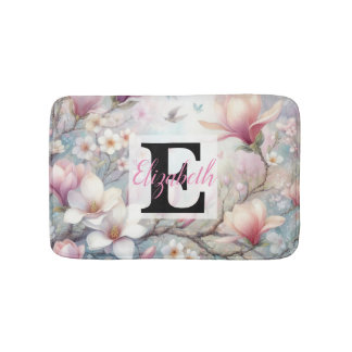 Monogram naam op waterverf Bloemen in pastels Th Badmat