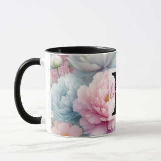 Monogram naam op waterverf Bloemen in pastels Th Mok