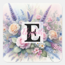 Monogram naam op waterverf Bloemen in pastels