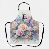 Monogram naam op waterverf Bloemen in pasteltinten Schort (Voorkant)