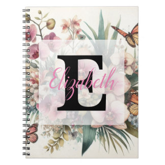 Monogram naam op waterverf bloemen notitieboek