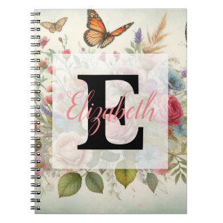 Monogram naam op waterverf bloemen notitieboek