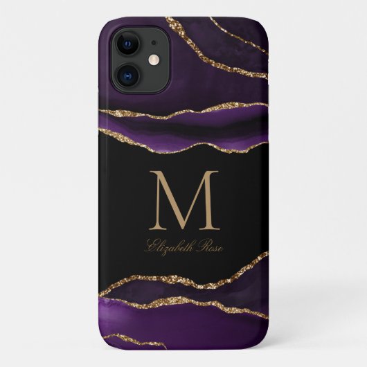 Monogram naam Paars Agate Gold Modern Case-Mate iPhone Case (Achterkant)