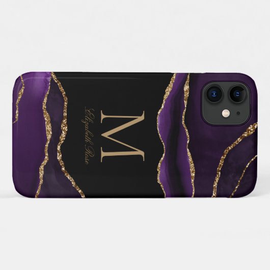 Monogram naam Paars Agate Gold Modern Case-Mate iPhone Case (Achterkant (horizontaal))