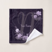 Monogram Naam Paarse Floral Violet Geometric Lijst Bad Handdoek (Wasdoekje)