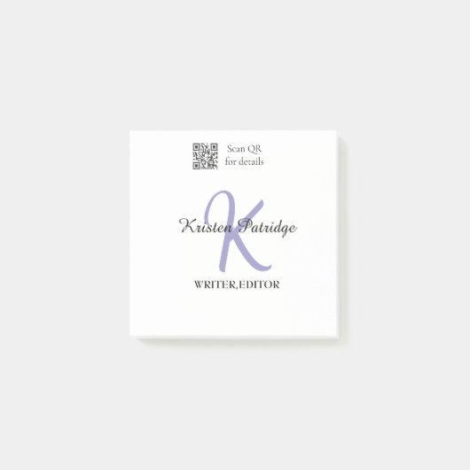 Monogram naam paarse schrijver bewerk per QR code Post-it® Notes (Voorkant)