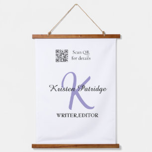 Monogram naam paarse schrijver bewerk QR code zake Hangend Wandkleed