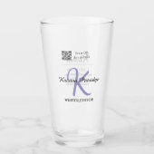 Monogram naam paarse schrijver editer QR code zake Glas (Voorkant)