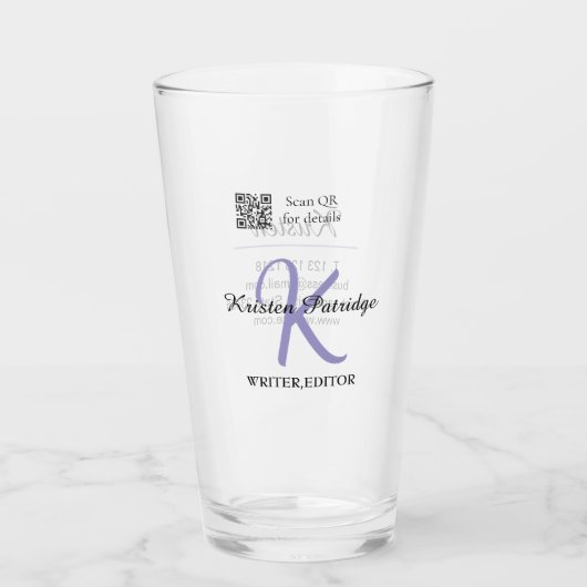 Monogram naam paarse schrijver editer QR code zake Glas (Voorkant)