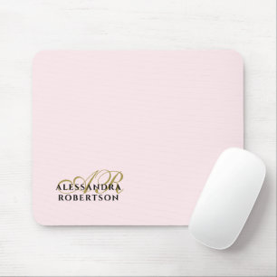 Monogram naam pastel roze goud zwart minimalistisc muismat