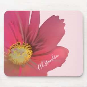 Monogram naam pastelroze watercolor bloemmotief muismat