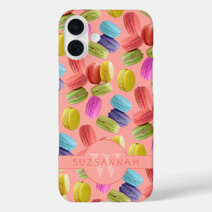 Monogram Naam Rainbow Macaron Cookies Pattern iPhone 16 Plus Hoesje