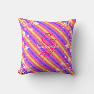 Monogram naam Rainbow Stripe Stars Hearts Girly Kussen
