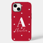 Monogram Naam Red Polka Dots Pattern Case-Mate iPhone Case (Achterkant)