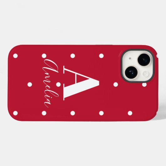 Monogram Naam Red Polka Dots Pattern Case-Mate iPhone Case (Achterkant (horizontaal))