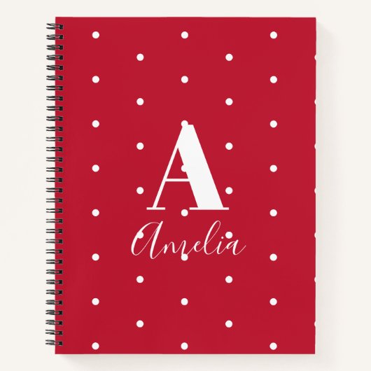 Monogram Naam Red Polka Dots Pattern Notitieboek (Voorkant)