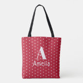 Monogram Naam Red Polka Dots Pattern Typografie Draagtas (Achterkant)