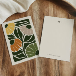 Monogram & Naam Retro Vintage-Stijl Aardse Bloemen Notitiekaartje