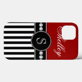 Monogram Naam Rode Zwarte Stripes Patroon Case-Mate iPhone Case (Achterkant (horizontaal))