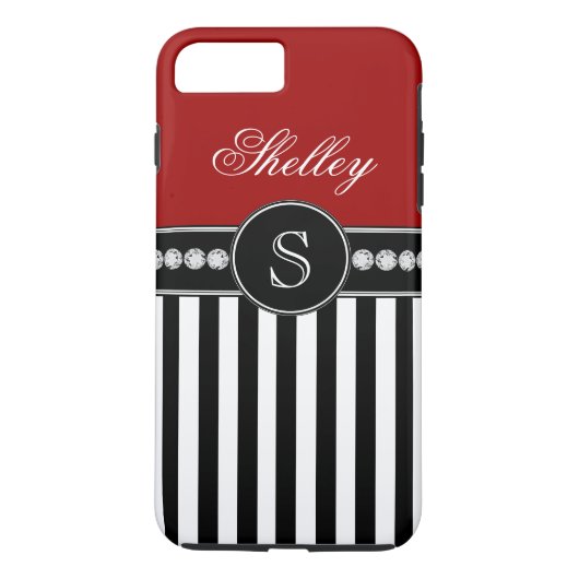 Monogram Naam Rode Zwarte Stripes Patroon Case-Mate iPhone Case (Achterkant)
