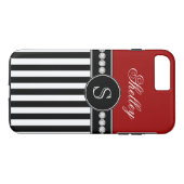 Monogram Naam Rode Zwarte Stripes Patroon Case-Mate iPhone Case (Achterkant (Horizontaal))