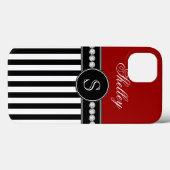 Monogram Naam Rode Zwarte Stripes Patroon Case-Mate iPhone Case (Achterkant (horizontaal))
