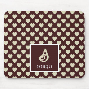 Monogram - Naam Rood & Licht Groen Hearts Patroon Muismat