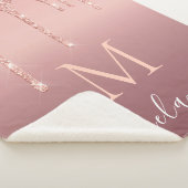 Monogram Naam Roos Blush Sparkle Sherpa Blanket Deken (3/4)