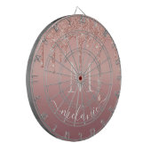 Monogram Naam Roos Gold Blush Glitter Dart Board Dartbord (Voorkant Links)