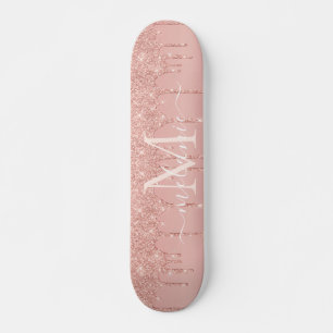 Monogram Naam Roos Gold Blush Glitter Skateboard