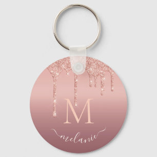 Monogram Naam Roos Gold Blush Glitter Sleutelhange Sleutelhanger