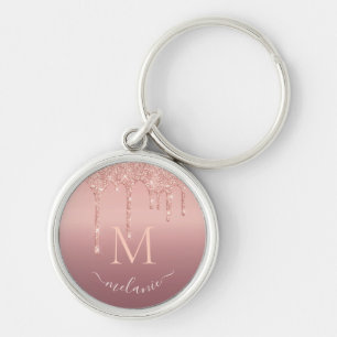 Monogram Naam Roos Gold Blush Glitter Sleutelhange Sleutelhanger