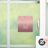 Monogram Naam Roos Gold Blush Glitter Window Cling Raamsticker (Huis)
