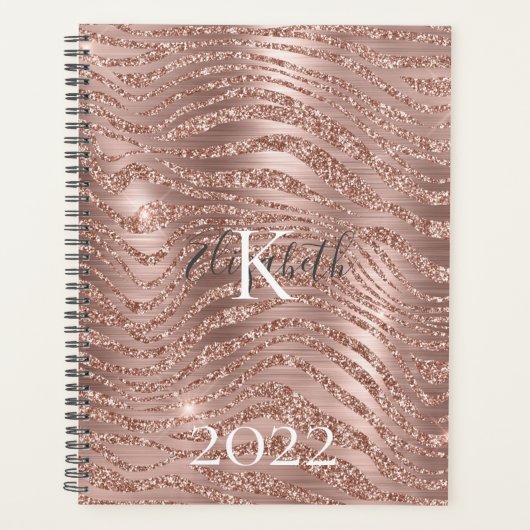 Monogram Naam Roos Gold Glitter Animal Print Planner (Voorkant)