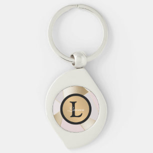 Monogram Naam Roos Goud Geometrisch Sleutelhanger