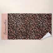 Monogram Naam Rose Goud Zwart Luipaardprint Strandlaken (Voorkant)