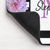 Monogram Naam Roze Bloem Zwart Streep Paarse Muismat (Hoek)