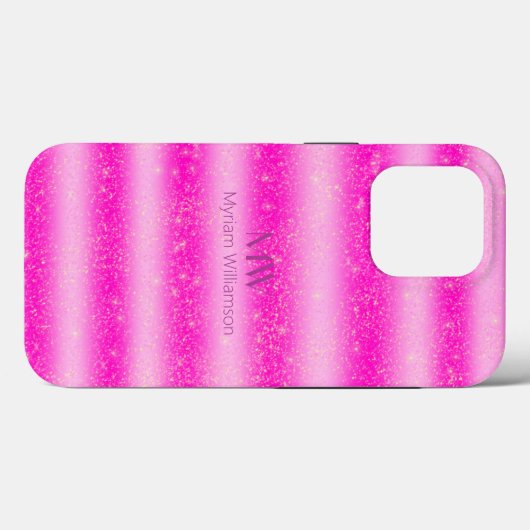 Monogram Naam Roze Blush Glitter Stripes Case-Mate iPhone Case (Achterkant (horizontaal))