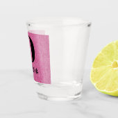 Monogram naam, roze denim print 1.5oz shot glas (Rechts)